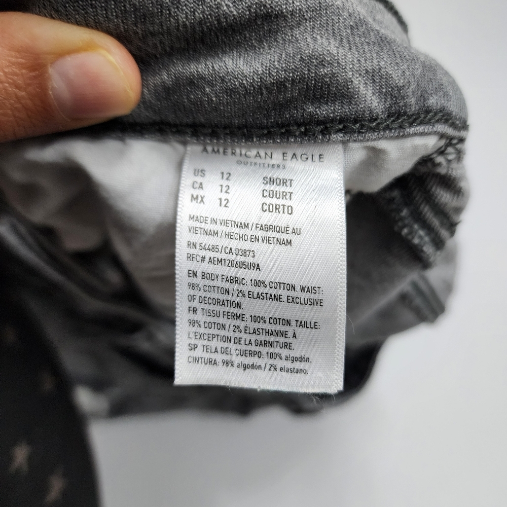 American Eagle Shorts Grey Faded Black Denim Highrise Mini frayed Hem Raw Edge - Picture 7 of 7